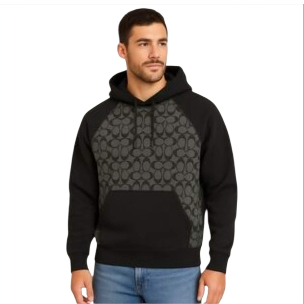 Nwt Coach Organic Cotton Signature Logo Pullover Hoodie Black Gray S C0826